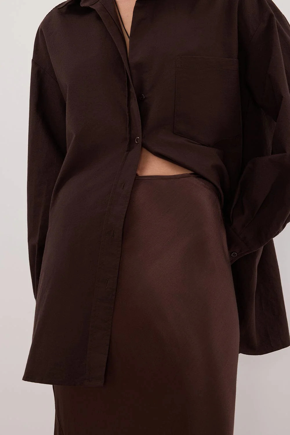 CHARLI BITTER CHOC SATIN MAXI SKIRT | DISSH