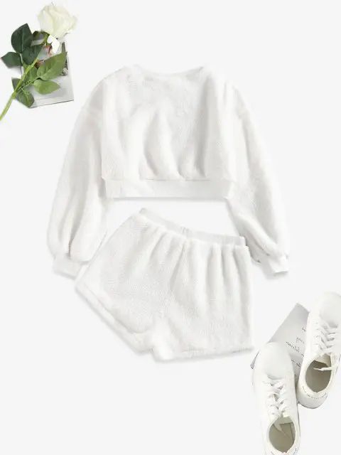 ZAFUL Towel Cropped Sweatshirt And Shorts  Co Ord Set - White L | ZAFUL (Global)