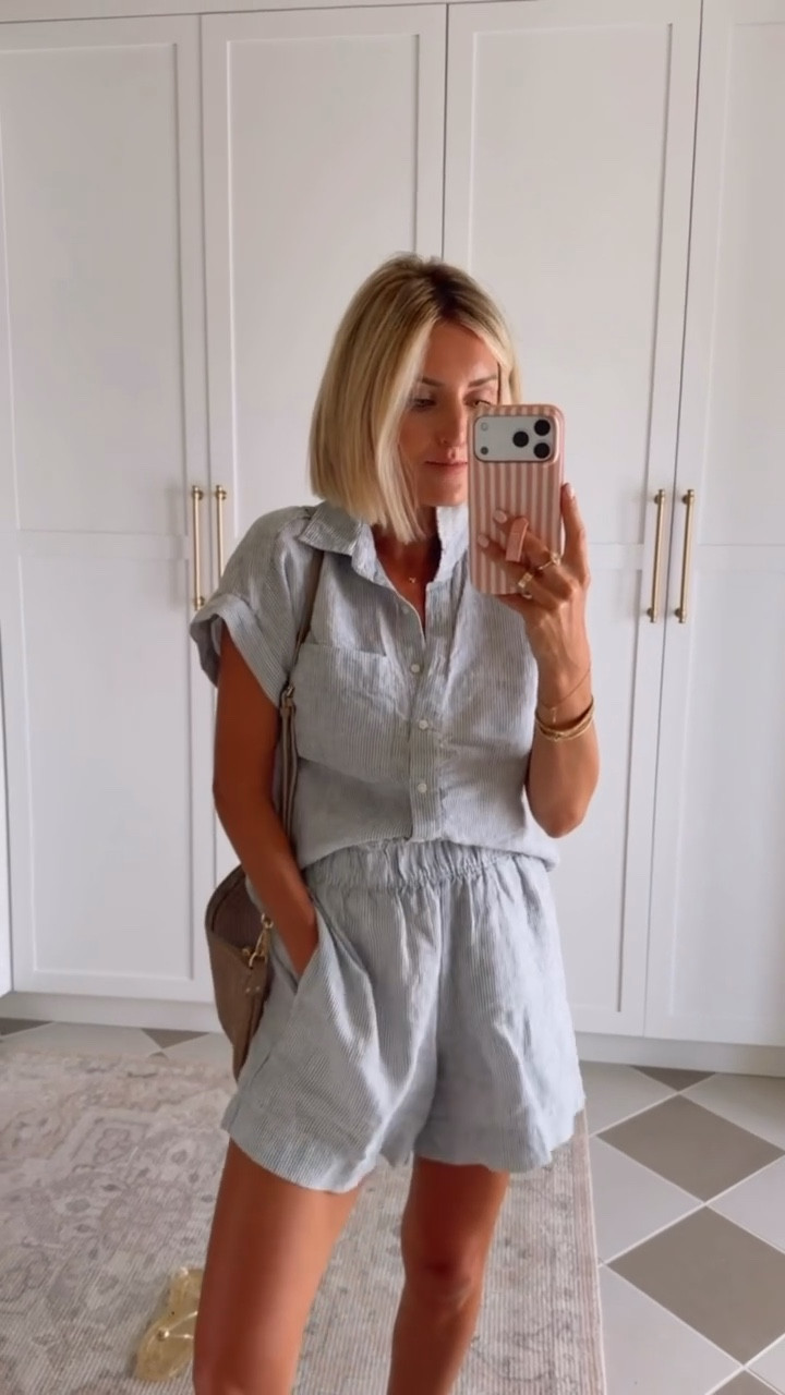 This matching set is so good! 👏🏼 I love that is has functional buttons, so it’s perfect for nursing! It also comes in a pant or a long sleeve button down, if you don’t want the short sleeve with shorts option! Wearing S! @Quince #quincepartner

Loverly Grey, Quince, matching set, beach outfit, vacation looks, summer outfit, nursing friendly 

#LTKSeasonal