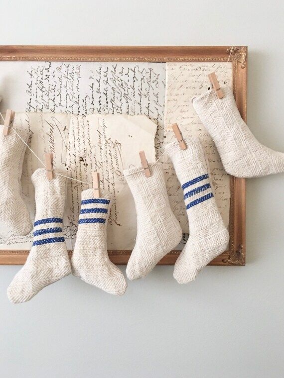 Antique Grainsack Royal Blue Stripe Tiny Christmas Stockings - Etsy Canada | Etsy (CAD)