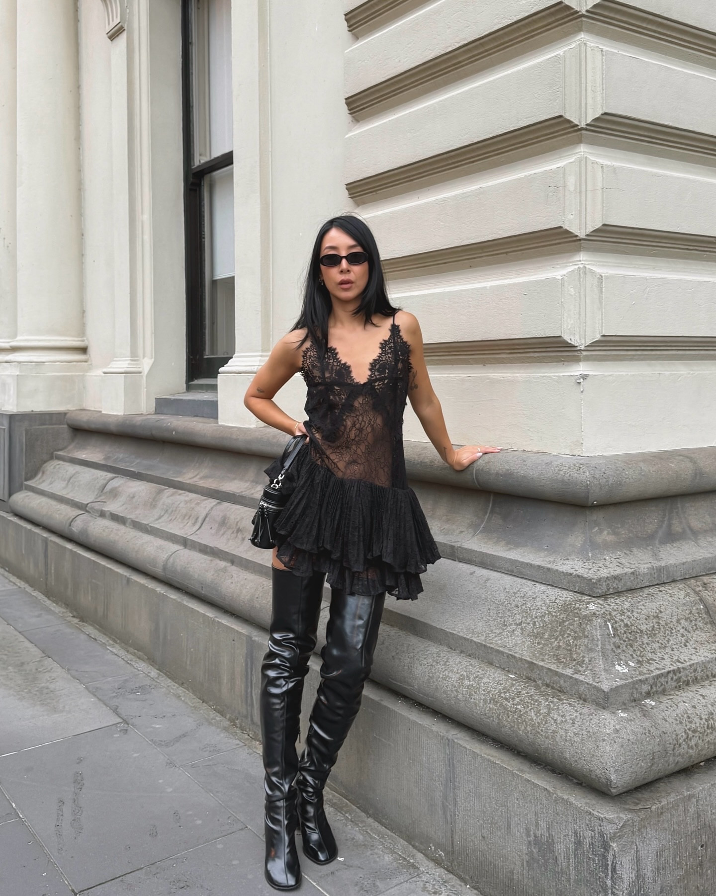 Styling the coolest pieces from new @hm - lace, leather and a little drama that remind me why I love fashion 🖤