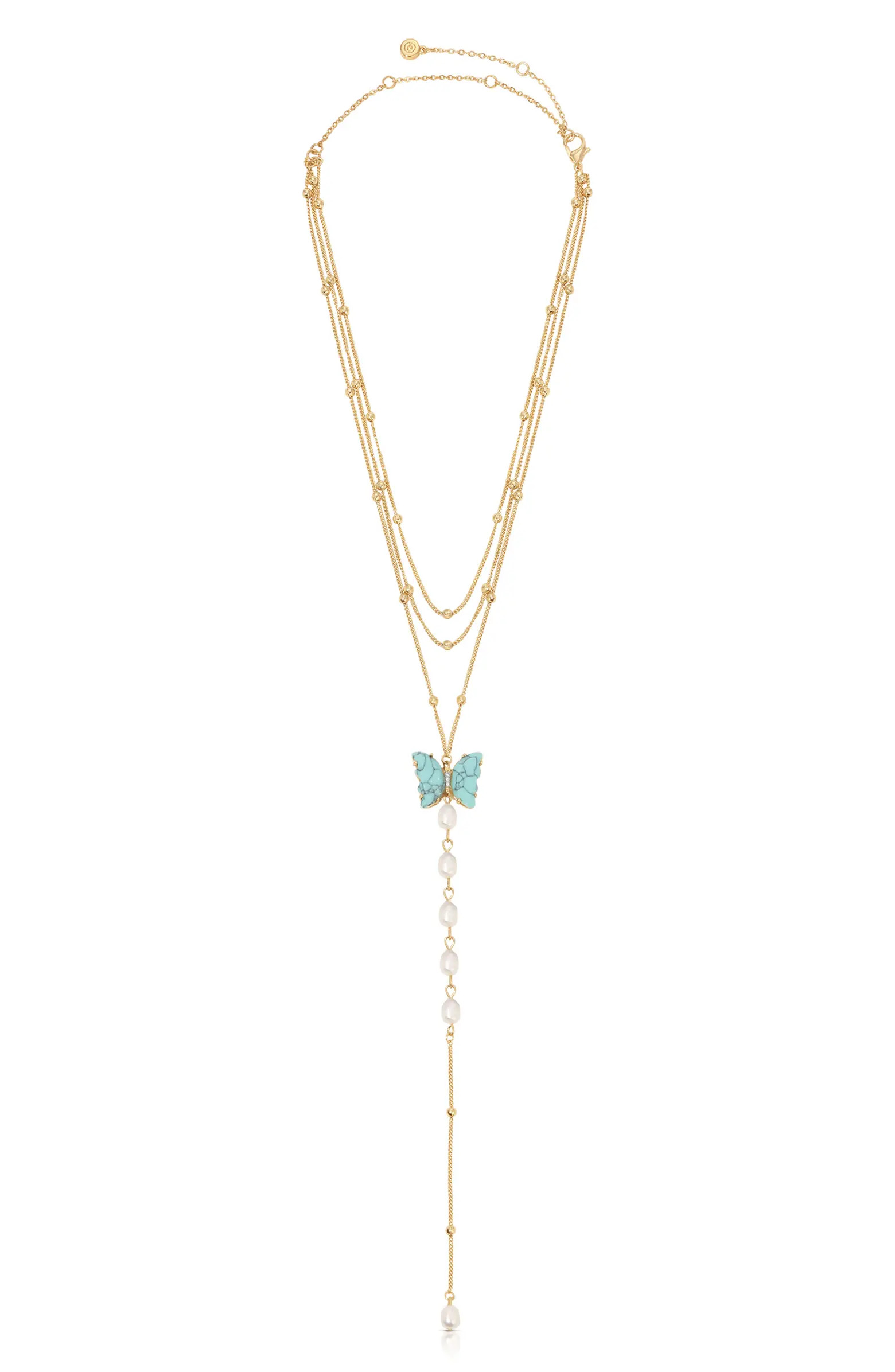 Multistrand Turquoise & Freshwater Pearl Y-Necklace | Nordstrom