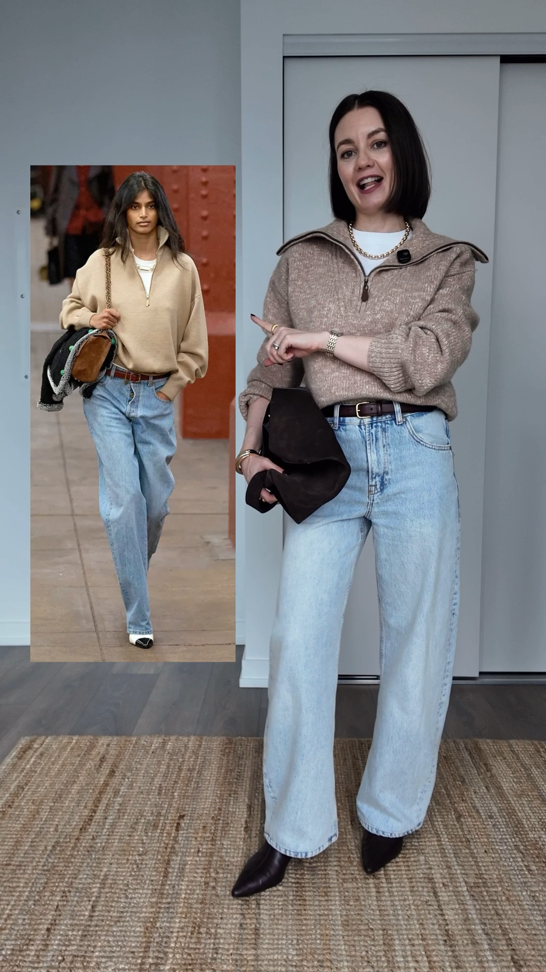 Recreating this fabulous elevated casual look from the CHANEL runway!

Sweater (M), barrel jeans, brown boots, suede bag, long sleeve white t-shirt (s), gold jewelry 

#LTKstorytime #LTKootd #LTKgrwm