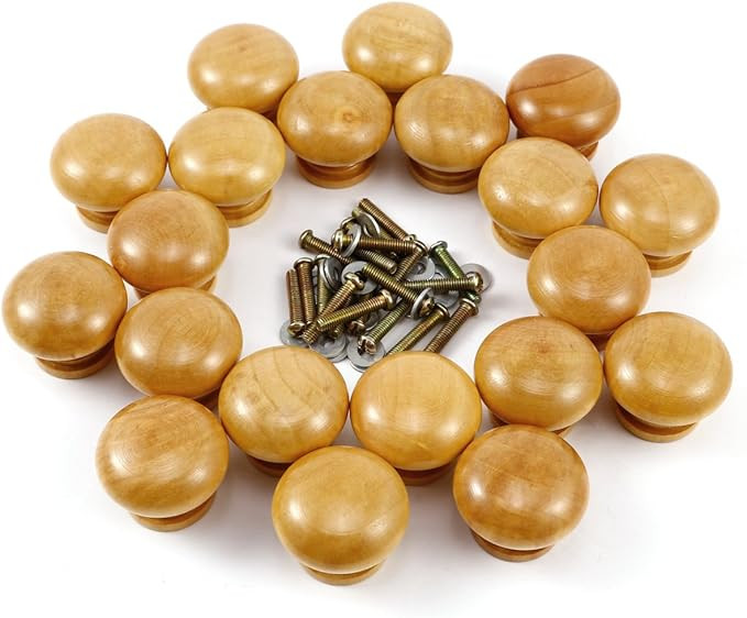 Anladia 20x Round Wood Drawer Pulls and Knobs, Diameter: 1-1/4", Height: 1'', Natural Pine Unfini... | Amazon (US)