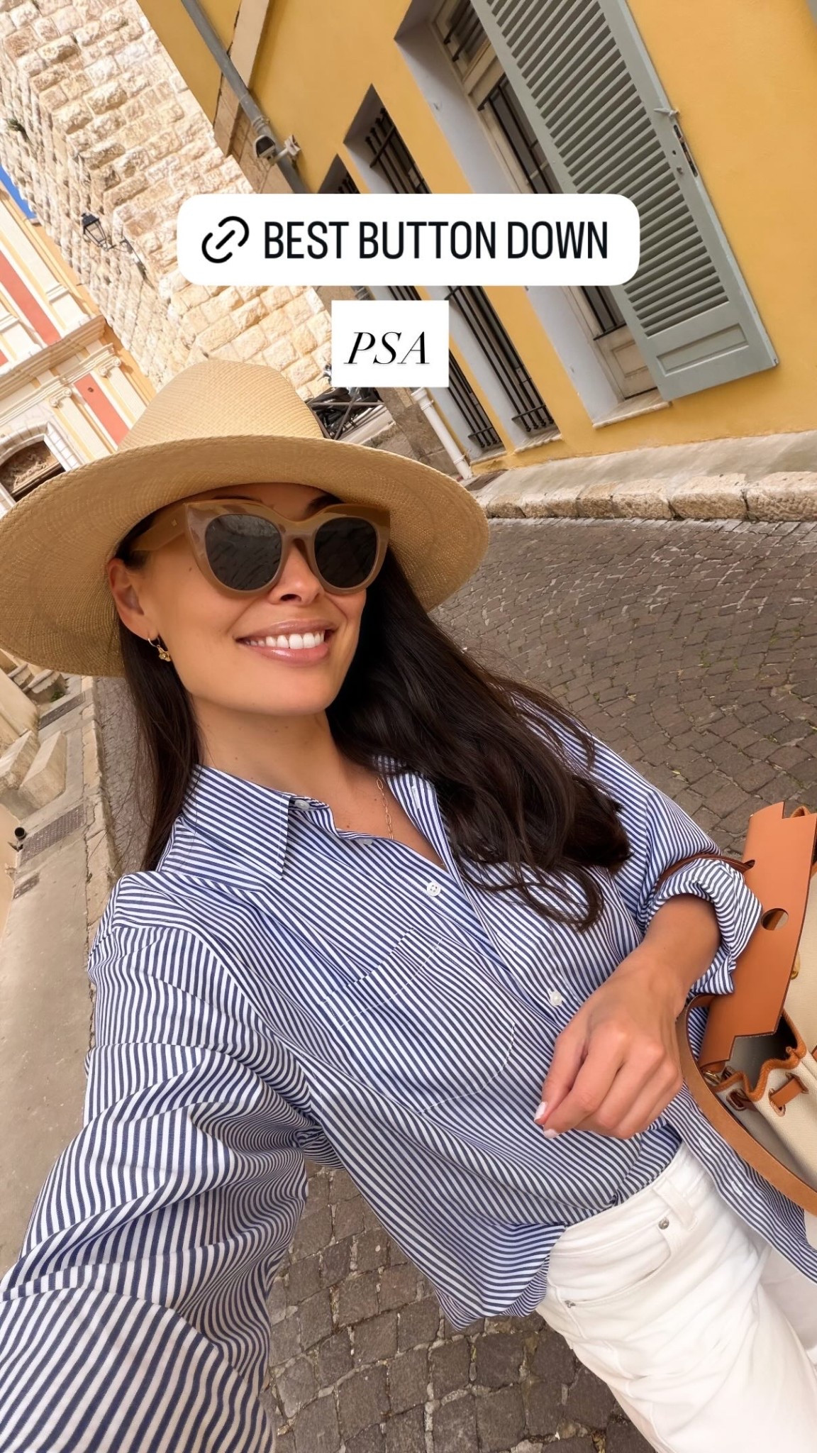 Stripe button down, oversized fit if in between sizes - size down. I took my
normal size for a relaxed fit.

#LTKootd #LTKTravel #LTKSeasonal