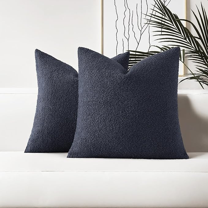 HAUSSY Set of 2 20x20 Decorative Throw Pillow Covers, Soft Cozy Textured Boucle Couch Cases, Home... | Amazon (US)