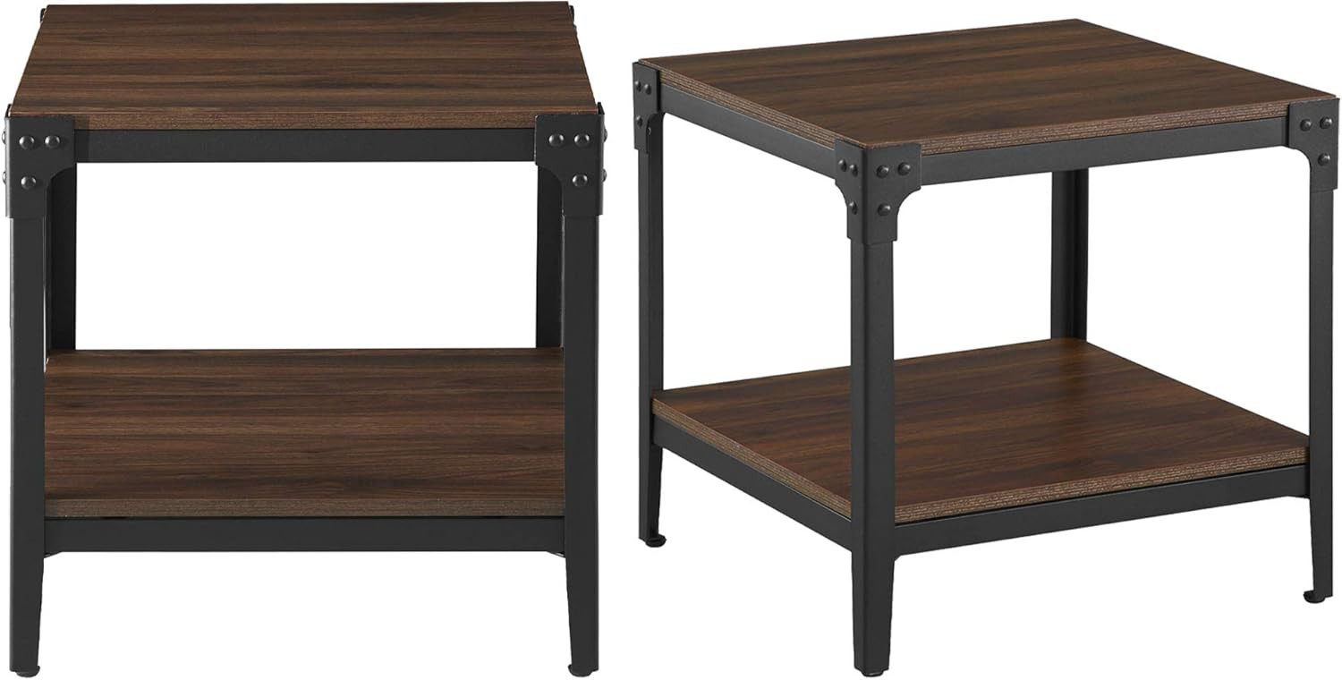 Walker Edison Declan Urban Industrial Angle Iron and Wood Accent Tables, Set of 2, Walnut | Amazon (US)