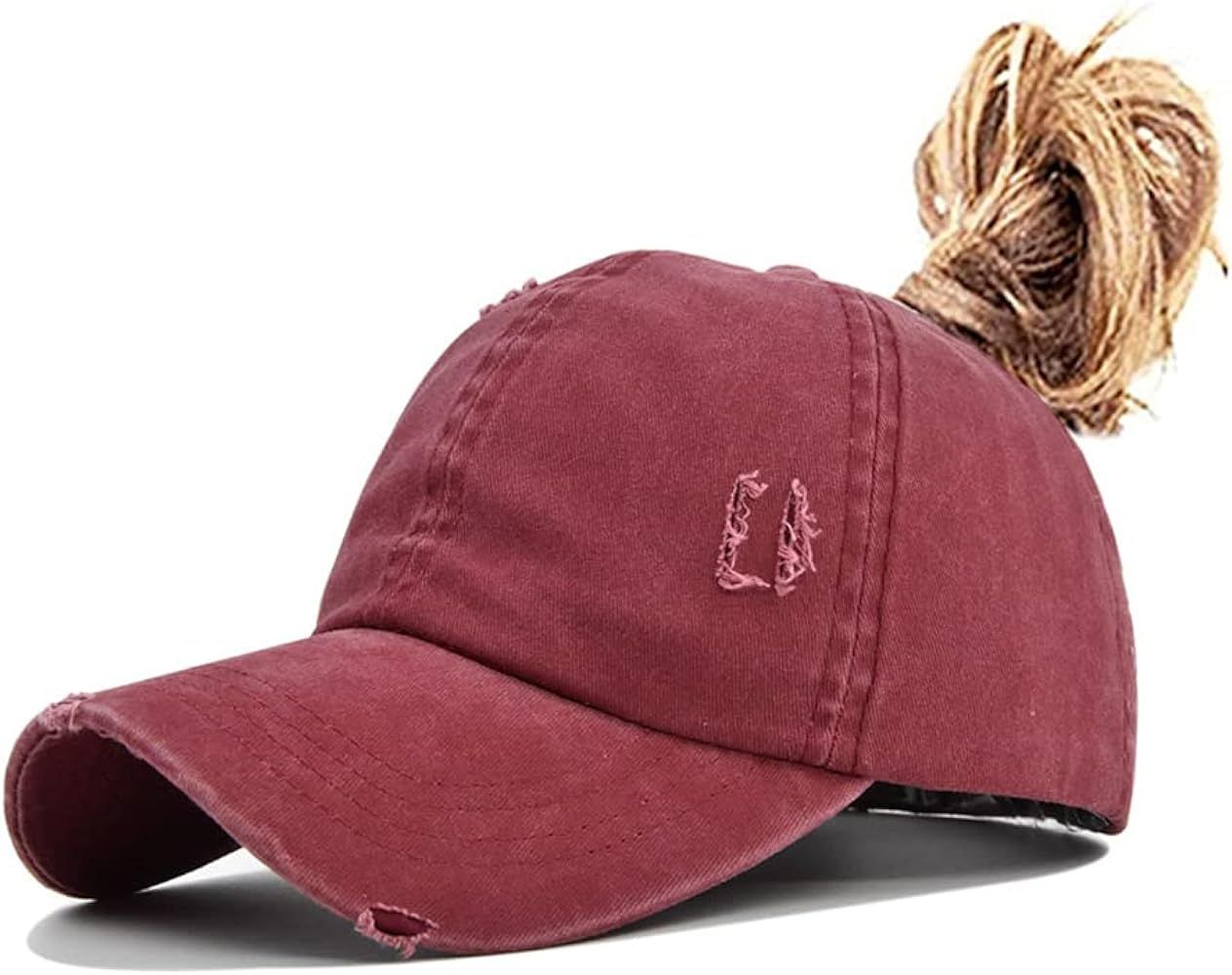 Women's Crisscross Ponytail Hats Baseball Caps Adjustable Washed Trucker Dad Hat | Amazon (US)