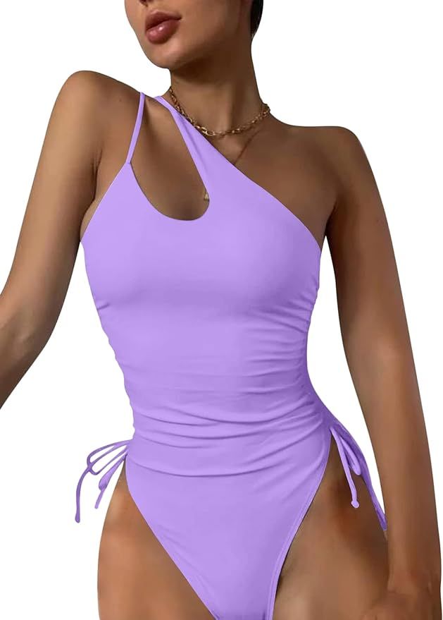 Eomenie Women One Piece One Shoulder Swimsuit with Drawstring Tummy Control Bathing Suits Sexy Hi... | Amazon (US)