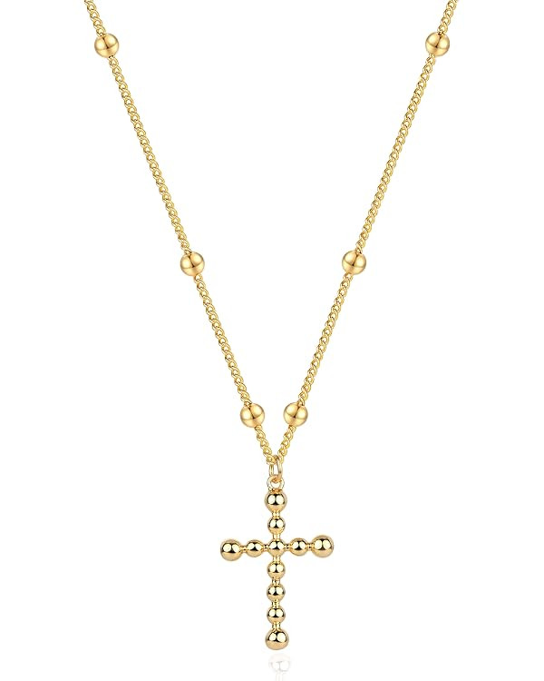 MTMY Gold Cross Necklace 14K Gold Plated Dainty Gold Cross Pendant Necklace for Women Delicate Ne... | Amazon (US)