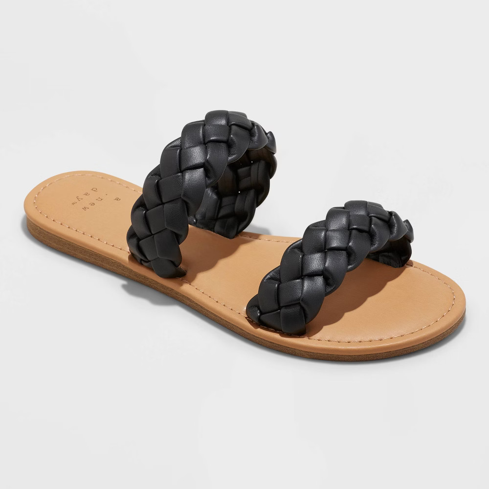 Women's Lucy Wide Width Braided Slide Sandals - A New Day Black 10W | Target