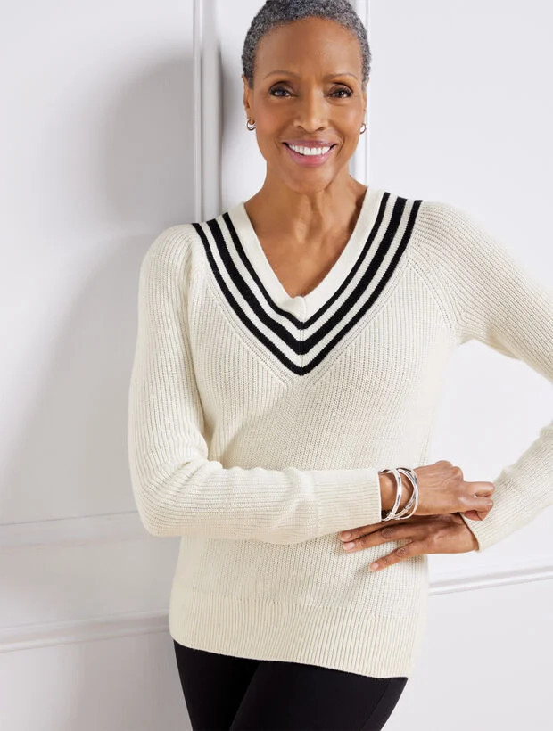 Textured V-Neck Pullover - Tipped | Talbots