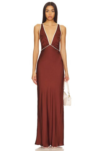 Shona Joy Belkis Cross Back Maxi Dress in Chocolate & Ivory from Revolve.com | Revolve Clothing (Global)