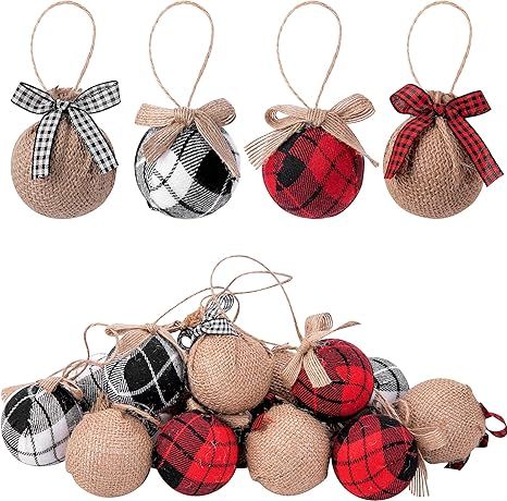 Deloky 16Pcs Buffalo Plaid Fabric Ball-2 Inch Christmas Fabric Wrapped Burlap Balls Rustic Ball O... | Amazon (US)