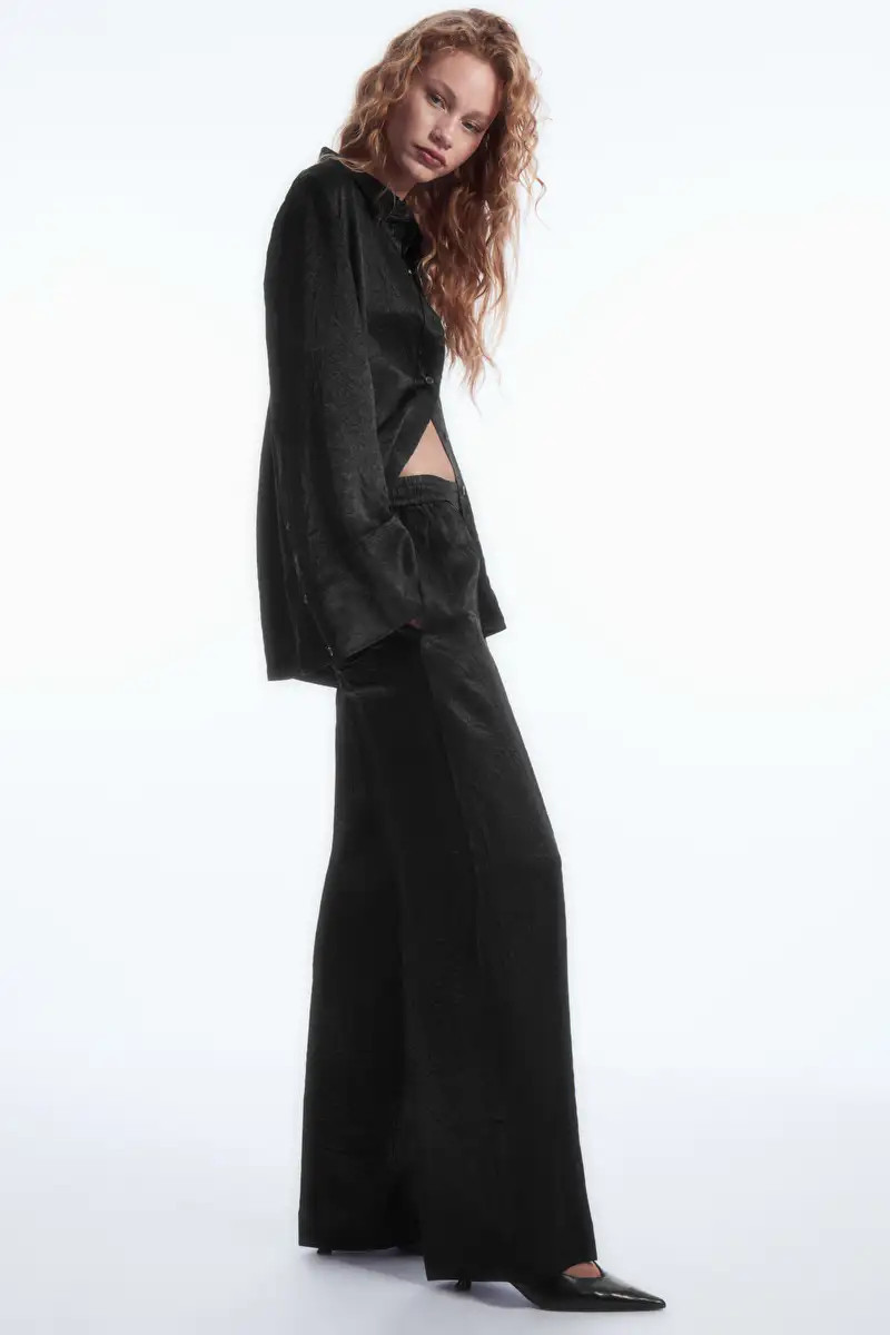 STRAIGHT-LEG CRINKLED-SATIN TROUSERS - BLACK - COS | COS UK