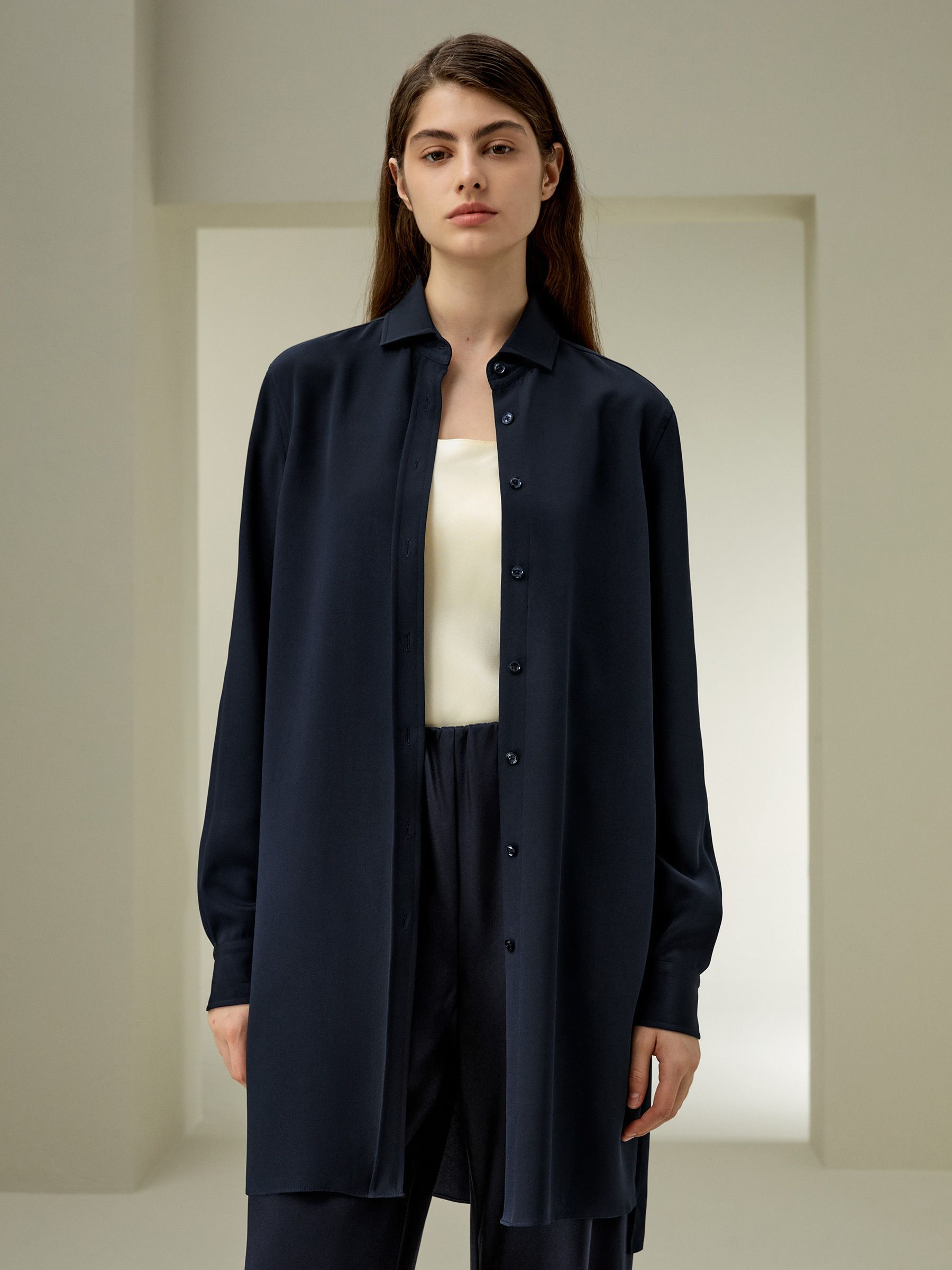 Classic Longline Silk Shirt | LilySilk