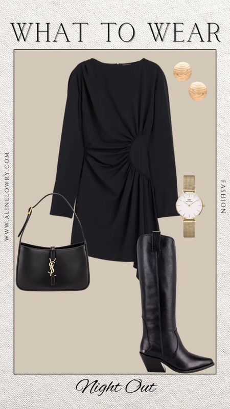 What to wear for a night out - black dress, knee high boots, YSL purse. 

#LTKstyletip #LTKSeasonal #LTKitbag