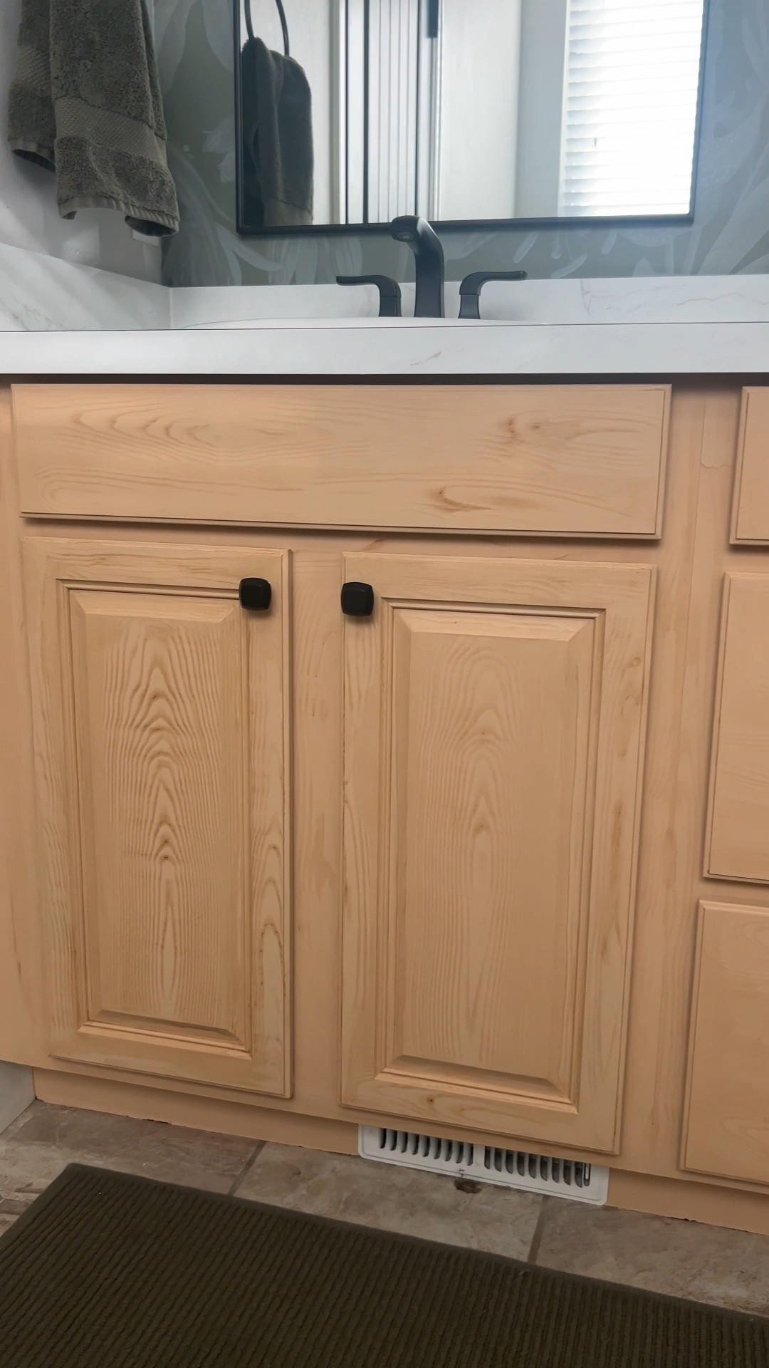 Bathroom remodel repainting my cabinents with real wood paint! 

stain I’m using is pickled oak I bought their kit because it comes with primer, wood graining tools, and a brush. 

However in the end I had to buy another primer & a different stain: The stain I ended up using in the end is pecan 