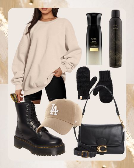 Christmas outfit. Combat boots. Black purse. Los Angeles baseball cap. Neutral look. Sweatshirt. Neutral aesthetic. Mittens. Holiday outfit. 
#chunkycombatboots #jadonboots #fallfavorites #ltkgiftguide #momjeans #luxurystyle #comfystyle #cozystyle #holidayfavorites #amazonfashion #aestheticstyle #traveloutfit #easyfashion #goldjewelry #goldrings
#losangeleshat #pulloversweatshirt #losangelesbaseballcap #bohofall
#fallboots #winterboots #boots #targetfashion #walmartfashion #stevemadden #winterfashion2022 #fallfashion2022 #snowboots #ankleboots #winterlooks #winterstyles #winterstylefashion #influencermom #momstyleblogger #momstyleinspo #winteroutfitideas #winteroutfitinspo #winteroutfits

#LTKHoliday #LTKGiftGuide #LTKshoecrush