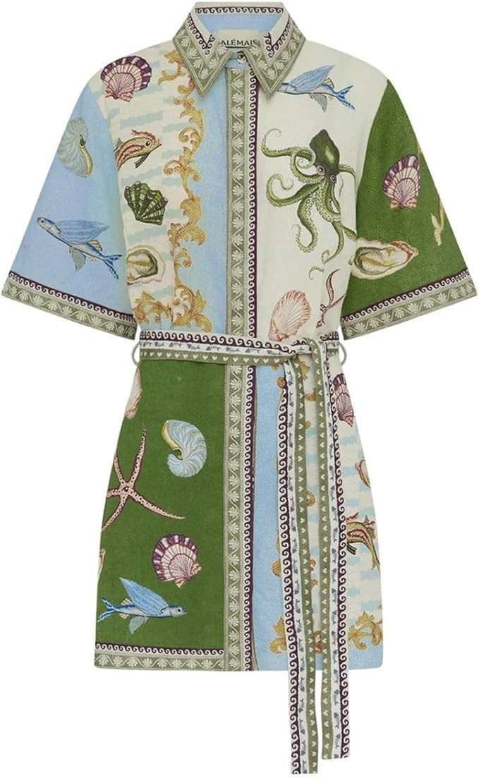 Womens Dresses Summer,Short Sleeve Vintage Dresses,Casual Floral T Shirt Printed Button Drawstrin... | Amazon (US)