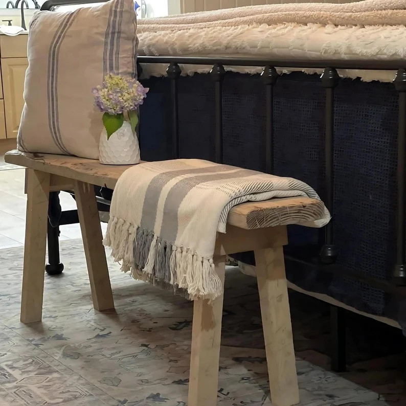 Weathered Wooden Skinny Bench Rustic Foldable Accent Bench Entryway & Bedroom Furniture - Etsy | Etsy (US)