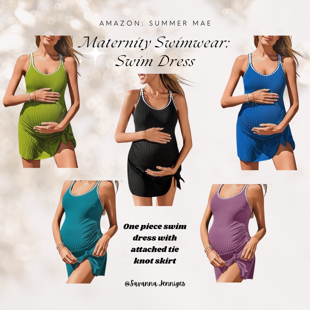 Perfect for expecting mamas heading to the beach or pool for Spring Break or Summer. One piece swim dress with attached tie knot skirt. Maternity swimwear. I’ve ordered multiple colors of this swimsuit! #LTKMaternity #LTKSummer

#LTKSwim #LTKSeasonal #LTKBump