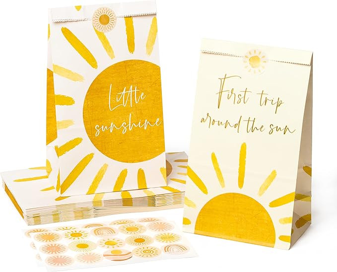 24Pcs Boho Sun First Trip Around The Sun Party Favor Bags with Hippie Rainbow Little Sunshine Sti... | Amazon (US)