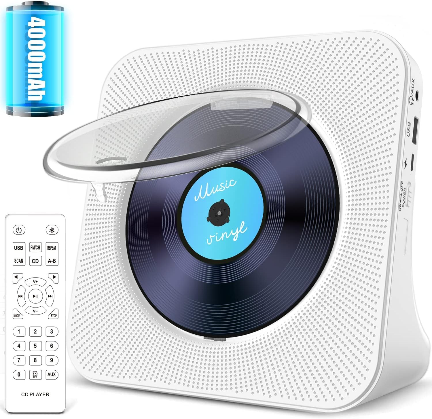 Portable CD Player with Bluetooth: 4000mAh Recheageable Kpop Music Player with HiFi Speaker,Remot... | Amazon (US)