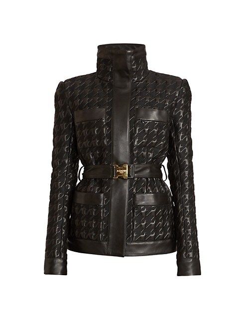 Belted Houndstooth Leather Jacket | Saks Fifth Avenue