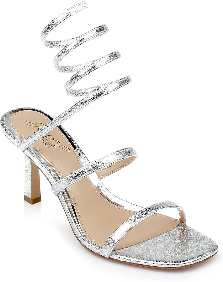 Jewel Badgley Mischka Reina Metallic Wrapped Ankle Stiletto Heel | Amazon (US)