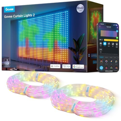 Govee Curtain Lights 2, Smart LED Curtain Light with DIY GIF AIGC, 1040 LEDs, RGBIC Color Changing Christmas Lights for Holiday Bedroom Window Dynamic Decor, Indoor Use, 9.8×6.6ft | Amazon (US)