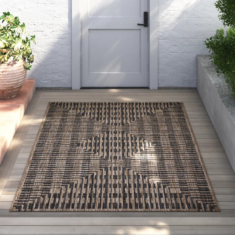 Tiza Machine Woven / Power Loomed Brown/Black Indoor/Outdoor Rug | Wayfair North America