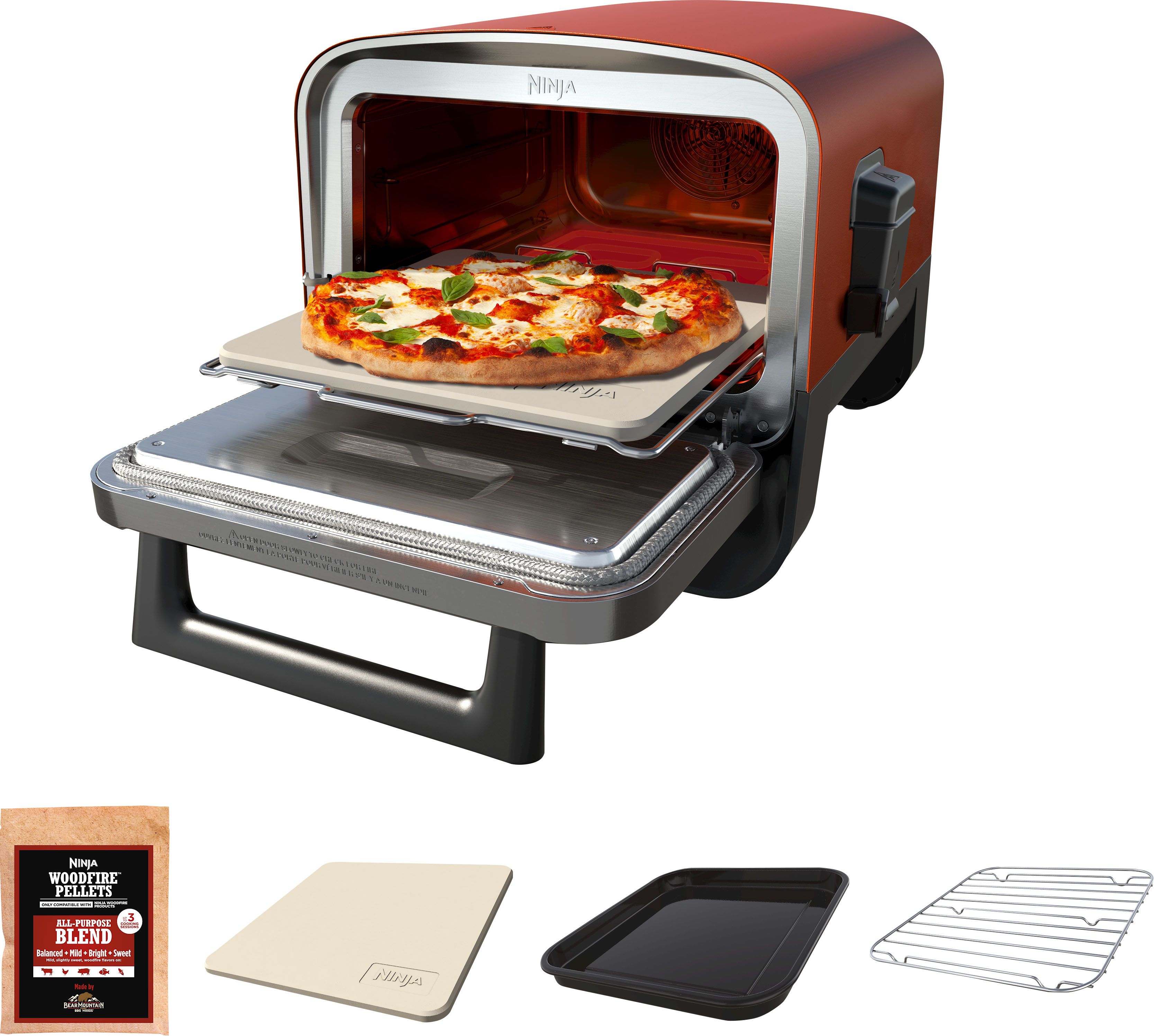 Ninja Woodfire Pizza Oven, 8-in-1 Outdoor Oven, 5 Pizza Settings, 700°F, Smoker, Woodfire Techno... | Best Buy U.S.