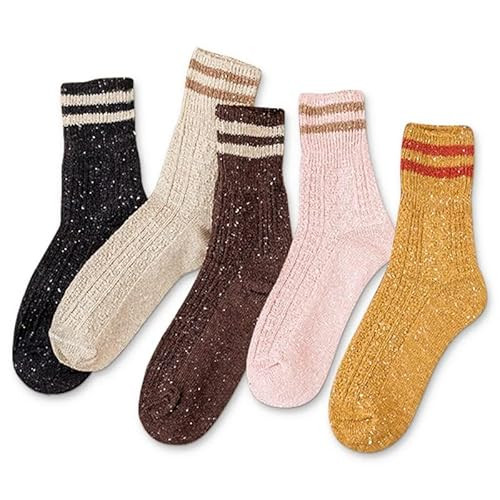 IIG 5 Pairs Women's Vintage Style Thick Wool Warm Winter Crew Socks | Amazon (US)