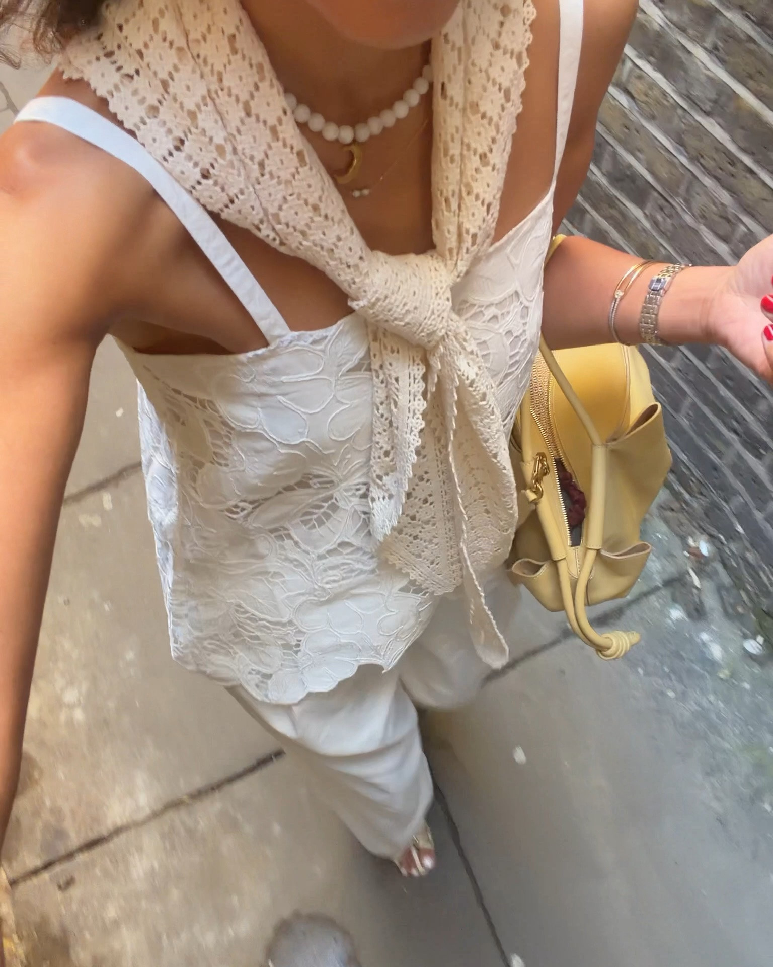 I’m wearing Bristol angles Camí with back vent. Size XS
Linen stored trousers size 8
Zara crochet scarf
Loewe pre love paseo bag
Freeman hearts pearl earrings 
M&S sandals 
Balance and believe necklace

#LTKuk #LTKsummer #LTKeurope