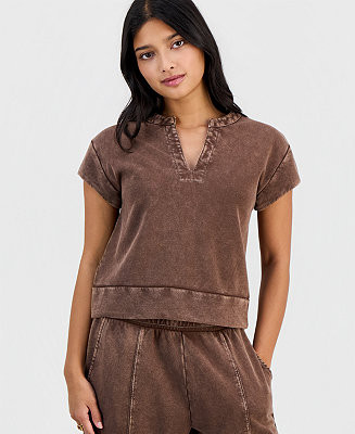 And Now This Petite French Terry Split-Neck Cap-Sleeve Top, Macy's Exclusive - Macy's | Macy's