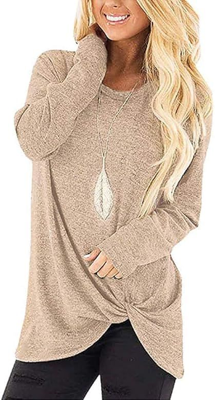 Famulily Women's Comfy Casual Long Sleeve Side Twist Knotted Tops Blouse | Amazon (US)