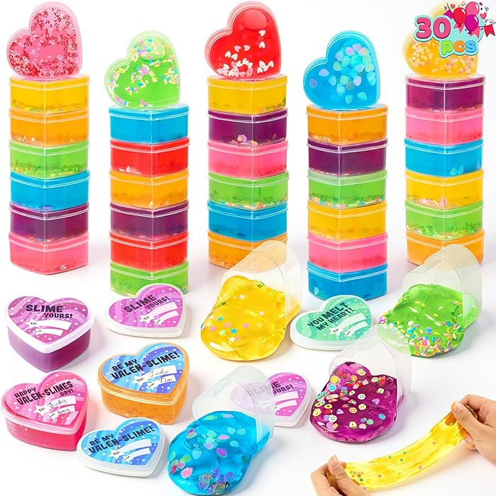 JOYIN 30 PCS Valentines Day Clear Slime Hearts for Kids Classroom Exchange Prizes, Valentine Part... | Amazon (US)