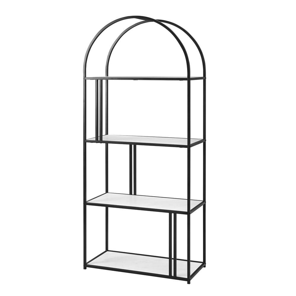 Welwick Designs 68 in. Faux White Marble Wood and Metal Modern 4 -Shelf Arch Etagere Bookcase with M | The Home Depot