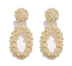 Statement Drop Earrings For Women Girls Boho Textured Dangle Earrings Gorgeous Geometric Oval Rai... | Amazon (US)