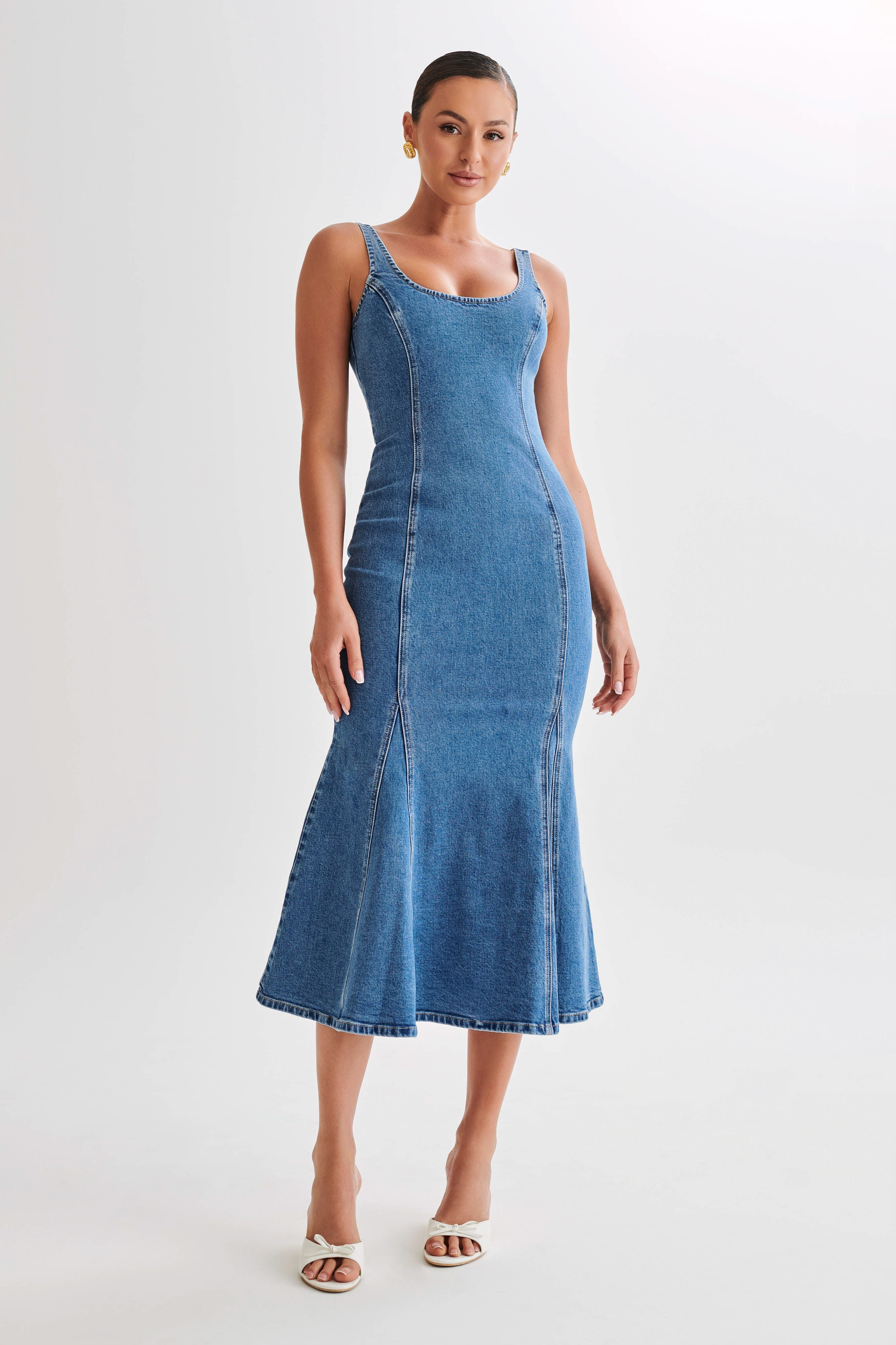 Milena Denim Midi Dress - 70's Blue | MESHKI US