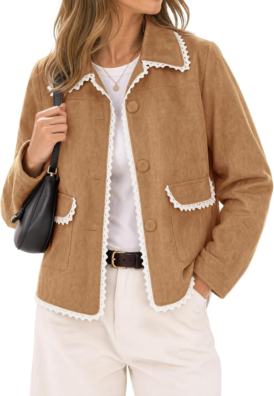 Tankaneo Womens Faux Suede Leather Jackets Trendy Casual Button Down Coats | Amazon (US)
