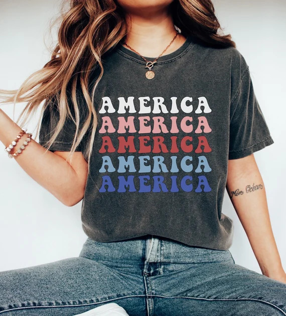 America Shirt Comfort Colors Womens 4th of July Shirt Retro | Etsy | Etsy (US)