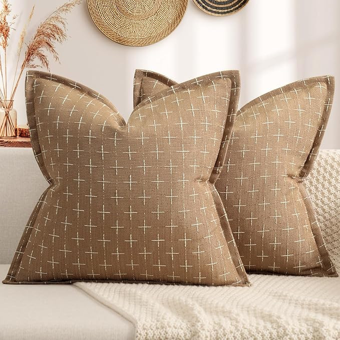 ZWJD Throw Pillow Pillow Covers 18x18 Set of 2 Soft Polyester Textured Pillow Covers with Stylish... | Amazon (US)