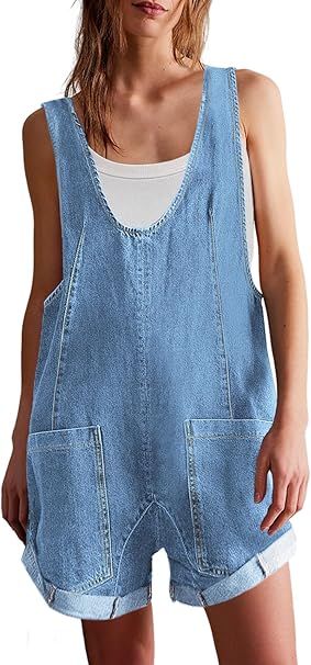 Cicy Bell Womens Summer Denim Rompers Casual Sleeveless V Neck Jeans Short Jumpsuits with Pockets | Amazon (US)