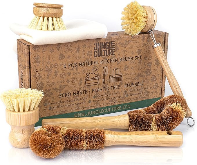 Jungle Culture® 6 Pack Bamboo Dish Brush Set for Washing Up • Natural Wooden Dish Brushes for ... | Amazon (US)