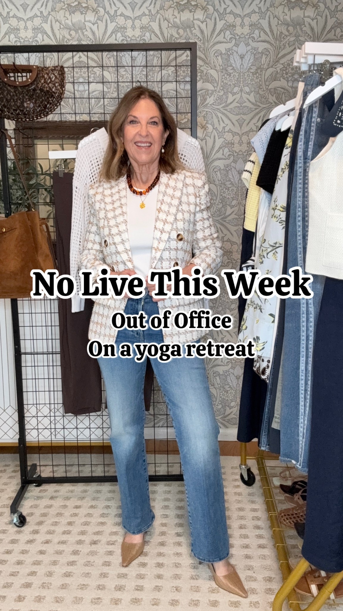 No live this week, I'm on a yoga retreat.  My OOTD is a beautiful blazer; it fits trim, and I sized up. Favorite straight jeans: if between sizes, size down. 
Shoes fit tts 

#LTKMothersDay #LTKOver40 #LTKSeasonal