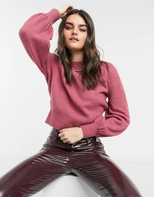 & Other Stories round neck balloon sleeve sweater in purple | ASOS (Global)