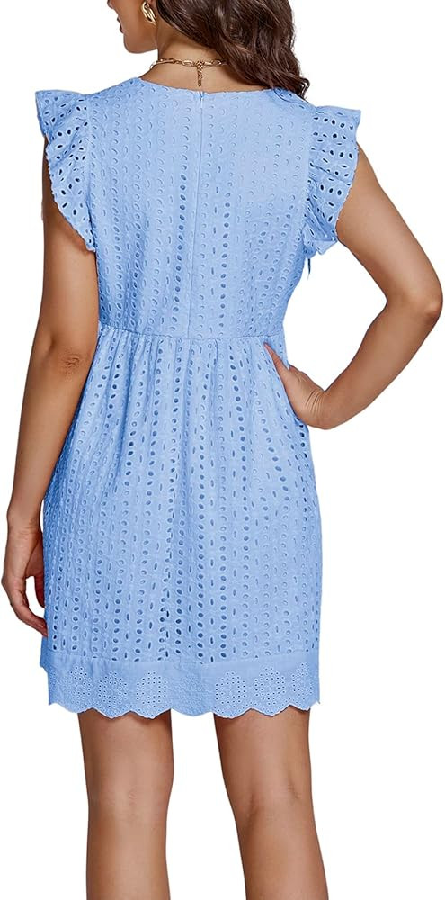 LYANER Women's Elegant Eyelet V Neck Ruffle Cap Sleeve Tank Babydoll A Line Mini Dress | Amazon (US)