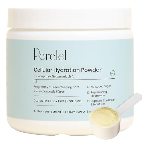 Perelel Hydration Powder, Electrolyte Supplement with Collagen & Hyaluronic Acid, Mango Lemonade Flavor, Soy & Gluten Free, Non GMO, No Added Sugar, 28 Servings | Amazon (US)